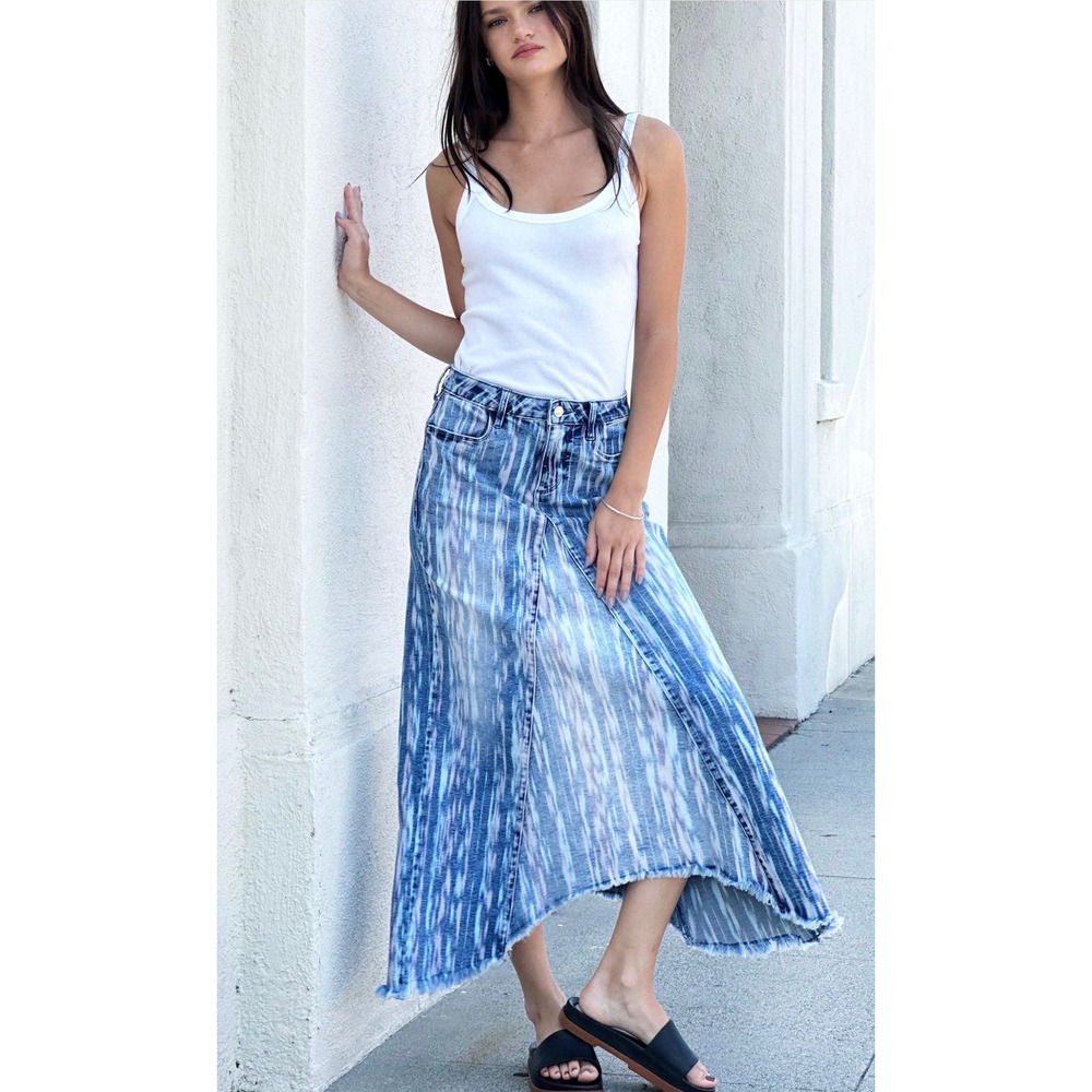 Wash Lab Skirt Pastel Asymmetrical Luxury Denim Maxi Indie Women's 26 Mermaid